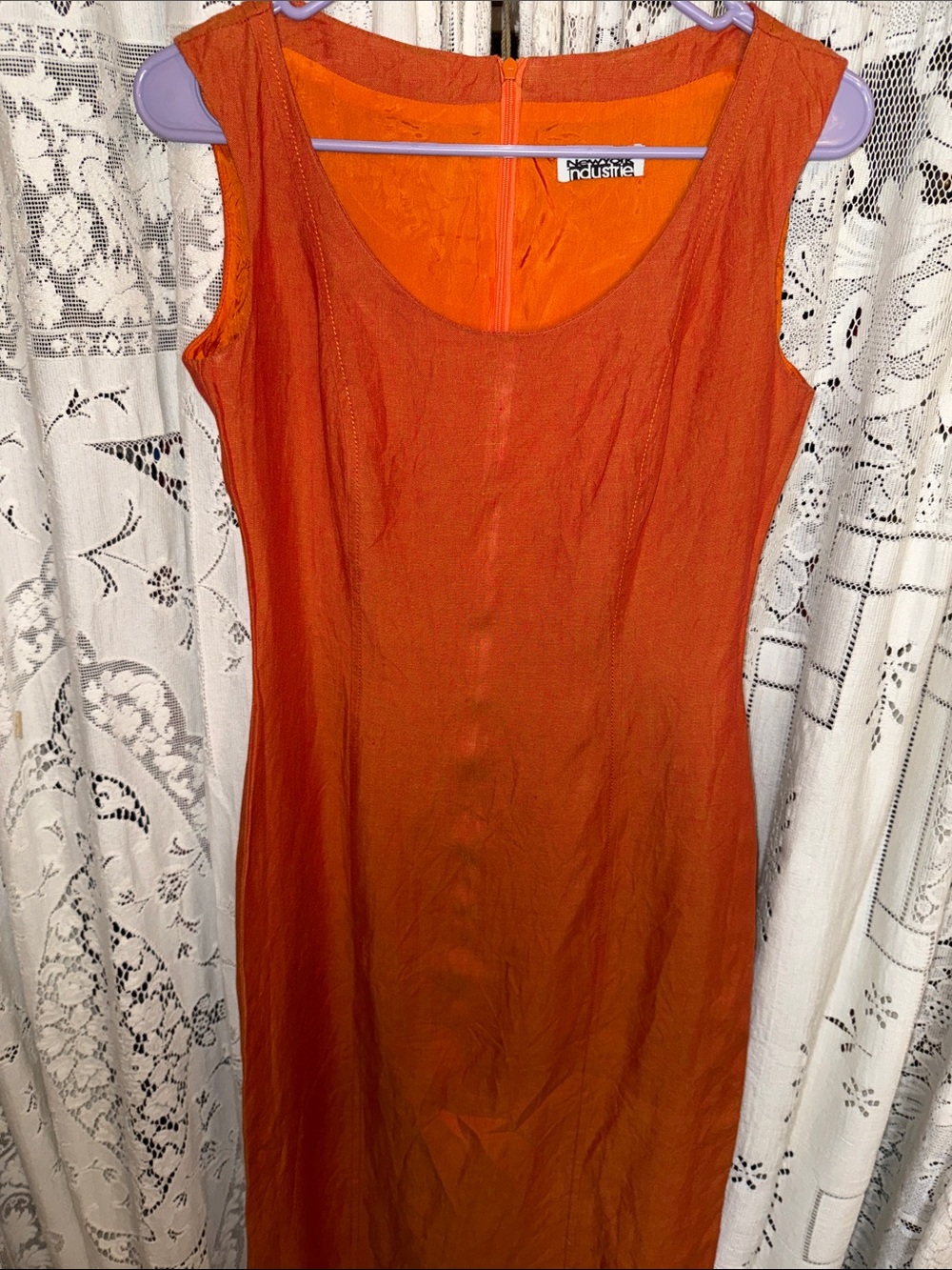 Sleeveless Orange linen pencil Dress vintage